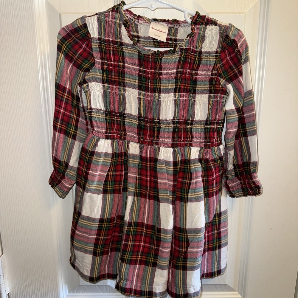 Hanna AnderssonToddler Girls Dress 90/3T Long Sleeve‎ Smocked Plaid Christmas